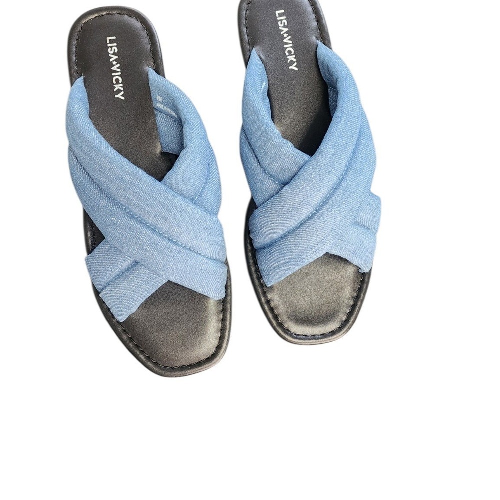 Lisa Vicky Slide Sandals Womens 9M Blue‎ Excellent